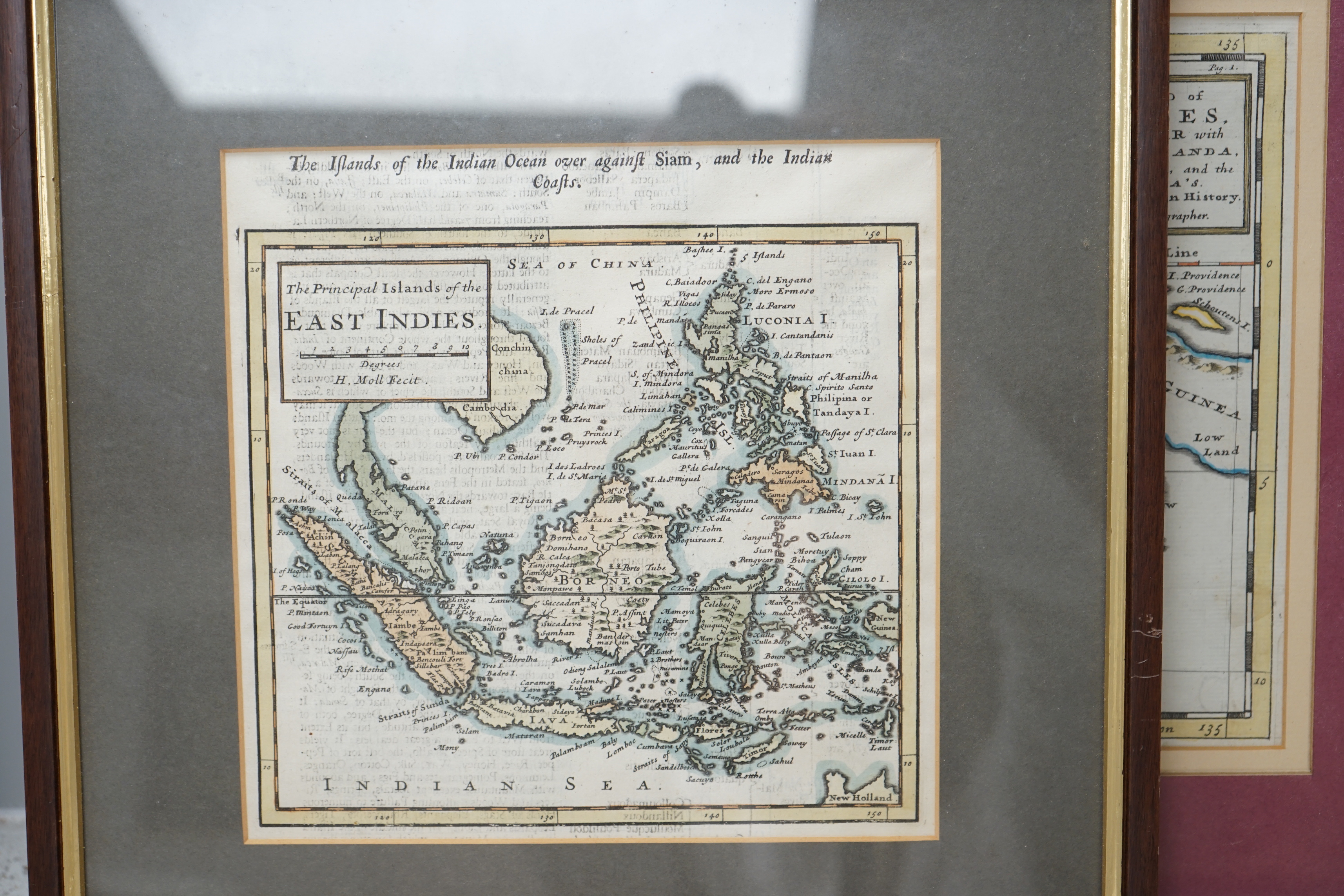 Herman Moll (1654-1732), two hand-coloured maps comprising Islands of the East Indies and Islands of Celebes or Macassar, largest 21 x 26cm